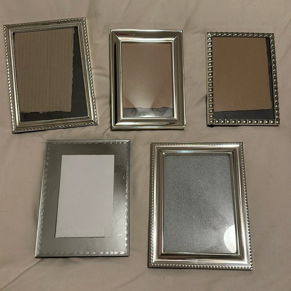 Set of 5 silver metal picture frames